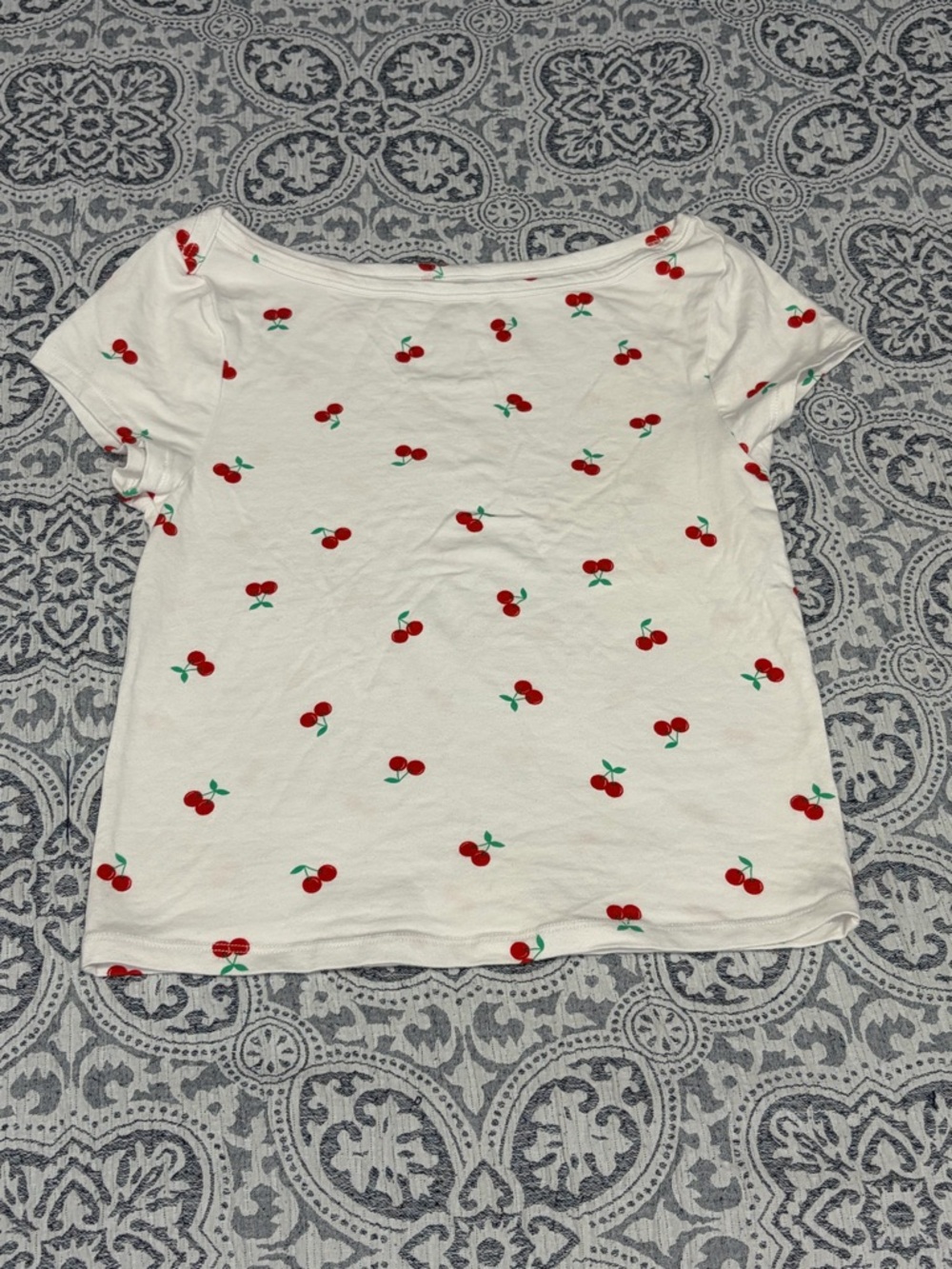 SO White Tee with Red Cherry Print Medium